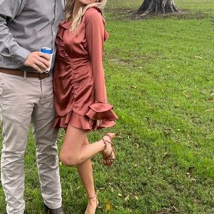 REVOLVE Nelly Mini Dress in Terracotta Brown